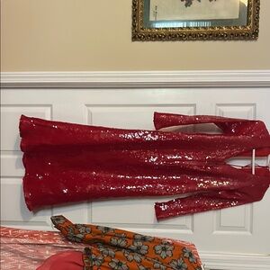 Red Sequin Long Sleeve Dress